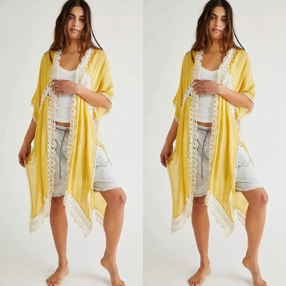 Free People Sundial Crochet Kimono One Size